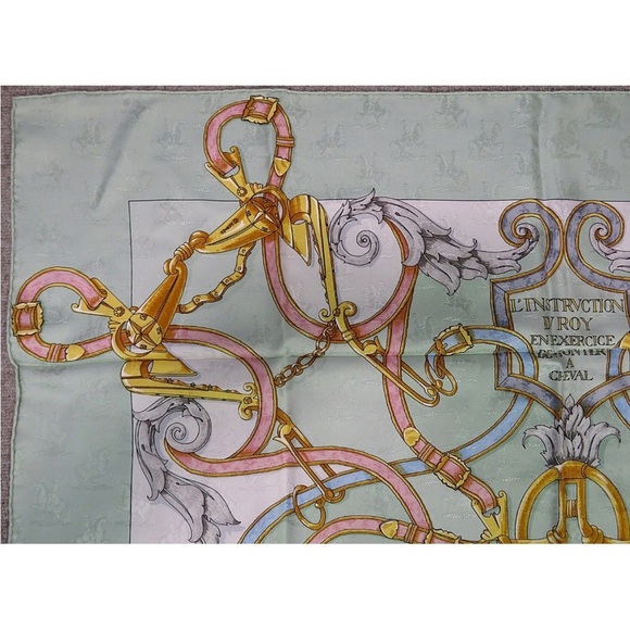 Hermes Silk Scarf with Gold and Blue Accents - Picture 2 of 12